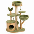 Arbre à chat multifonction 115 x 60 x 150 cm en bois, sisal et tissu vert olive avec niche et couchages