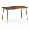 Table à manger rectangulaire 120 x 70 x 75 cm, effet noyer brun et métal doré, style contemporain