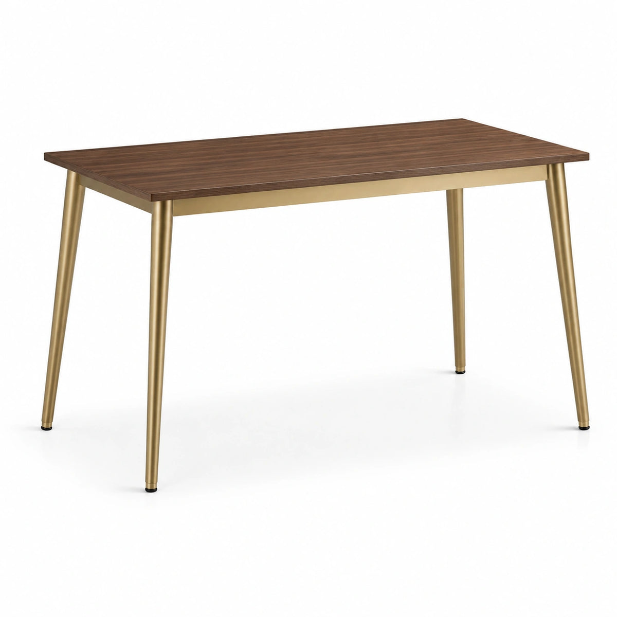 Table à manger rectangulaire 120 x 70 x 75 cm, effet noyer brun et métal doré, style contemporain