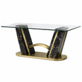 Table à manger contemporaine 160 x 90 x 76 cm en verre transparent, noir et doré