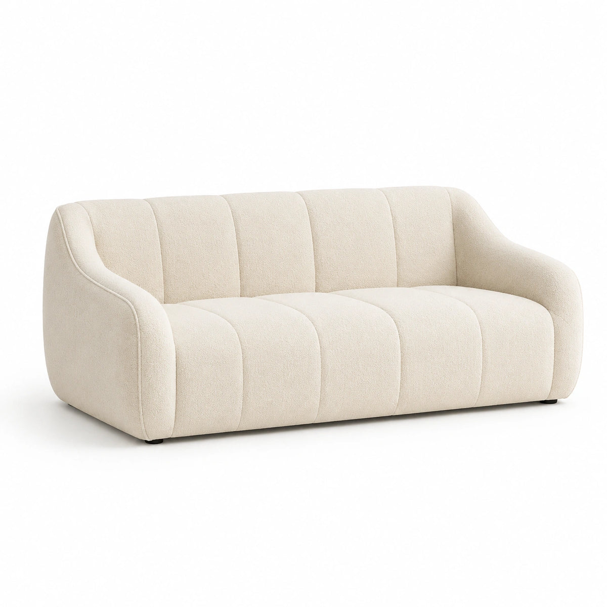 Canapé 3 places en tissu bouclé blanc crème, 220 x 92 x 78 cm, design contemporain