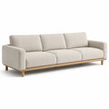 Canapé 3 places en tissu beige avec base en bois naturel, 226 x 90 x 83 cm, style scandinave