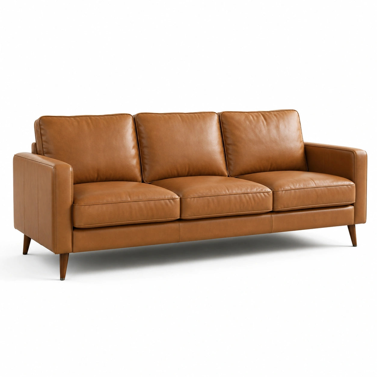 Canapé moderne 3 places aspect cuir marron, 218 x 88 x 84 cm