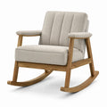 Fauteuil à bascule rétro rembourré en tissu beige et bois naturel, 70 x 85 x 95 cm