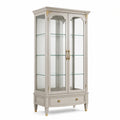 Armoire vitrée classique grège et dorée, 100 x 45 x 190 cm, 2 portes, 3 étagères en verre et 1 tiroir