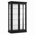 Vitrine noire en bois et verre transparent, 2 portes, 4 étagères, 100 x 40 x 190 cm