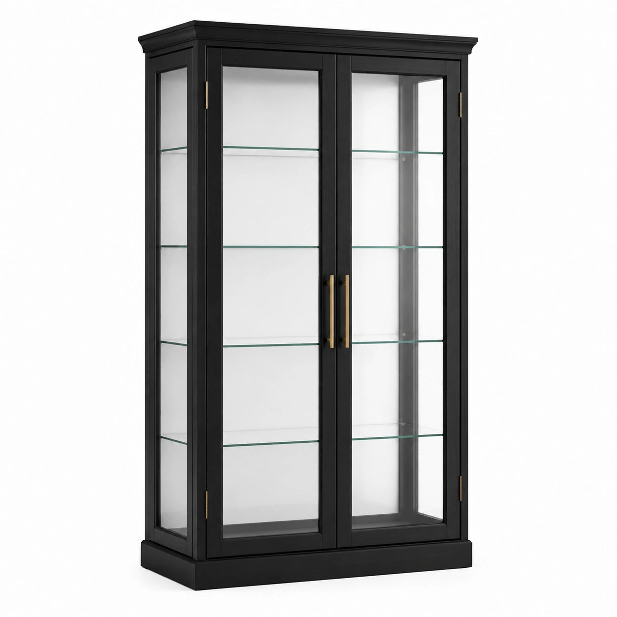 Vitrine noire en bois et verre transparent, 2 portes, 4 étagères, 100 x 40 x 190 cm