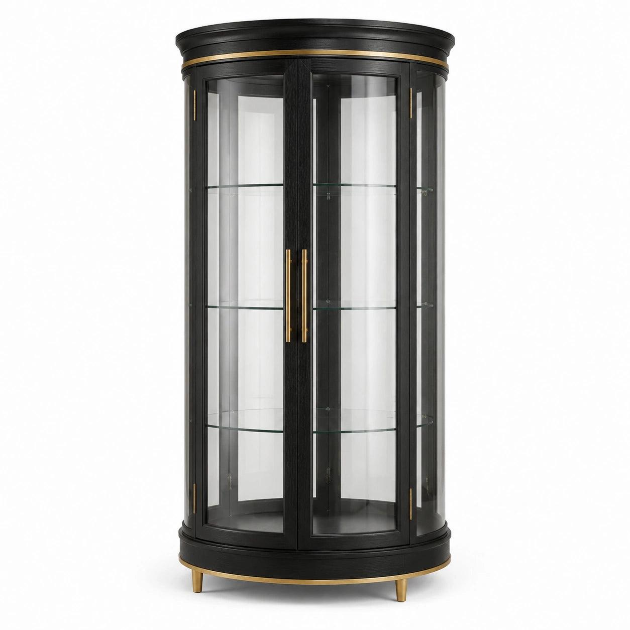 Vitrine contemporaine noire, dorée et transparente à 2 portes, 100 x 45 x 190 cm