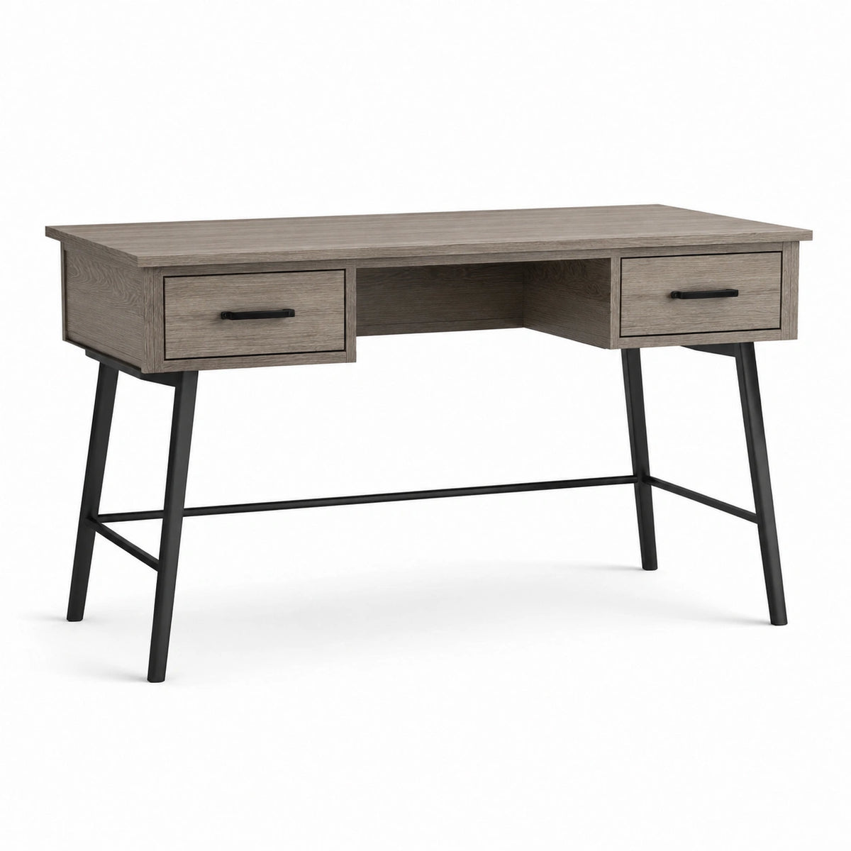 Bureau à 2 tiroirs en bois gris et métal noir, 120 x 50 x 76 cm