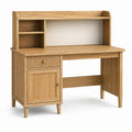 Bureau avec rangements, finition chêne naturel et détails dorés, 120 x 60 x 135 cm