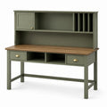 Bureau avec surmeuble et rangements, 150 x 60 x 150 cm, vert olive, marron et doré
