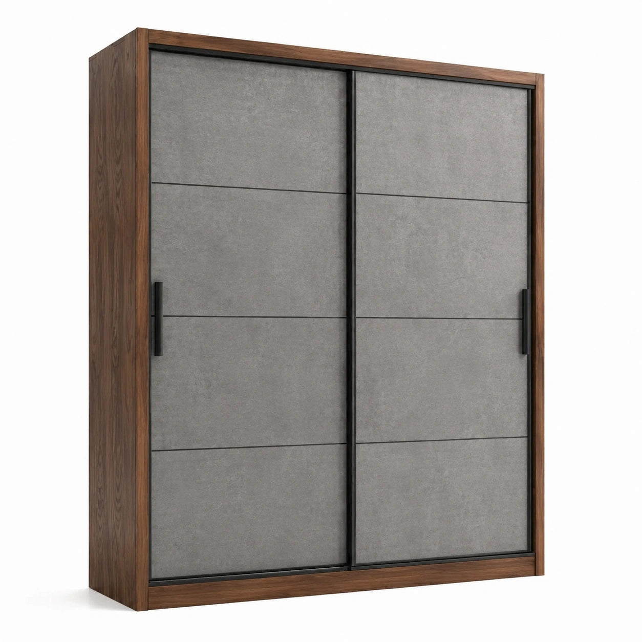 Armoire contemporaine à 2 portes coulissantes, brun, gris et noir, 180 x 60 x 210 cm