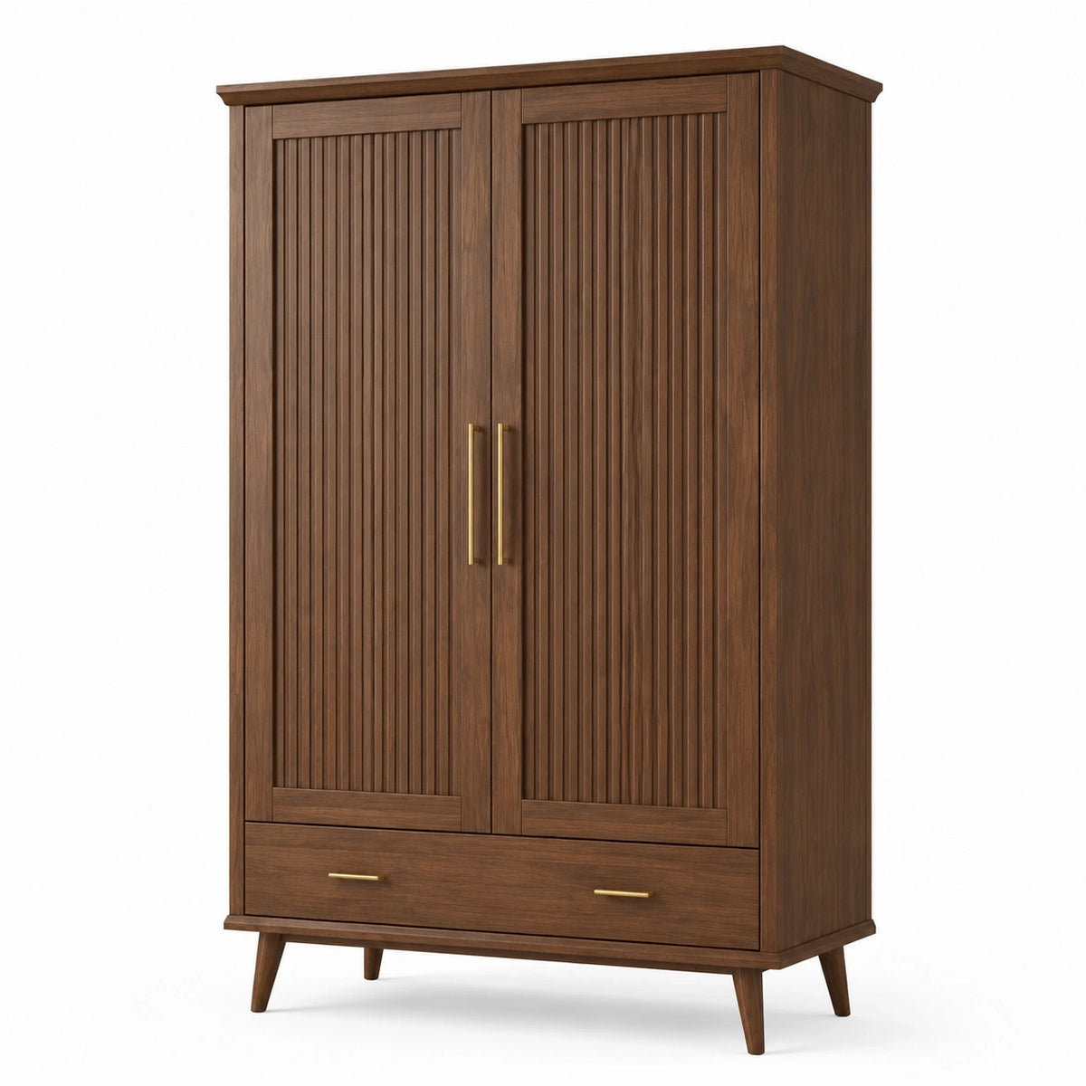 Armoire en bois brun noyer avec 2 portes et 1 tiroir, 110 x 55 x 190 cm