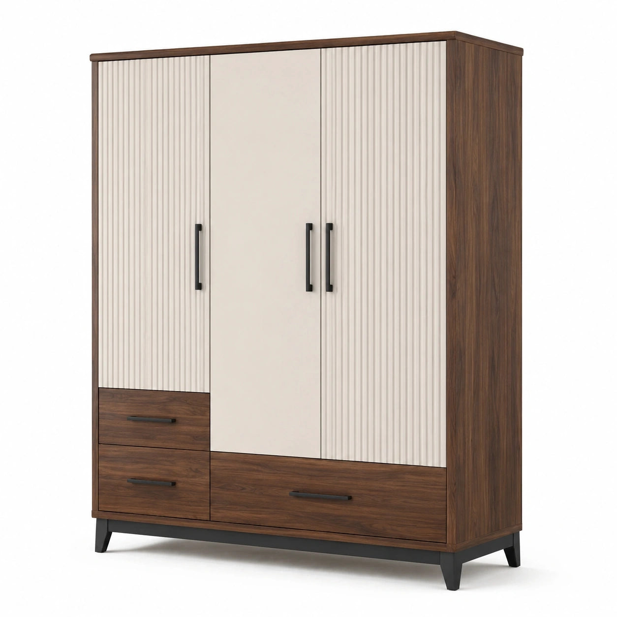 Armoire moderne à 3 portes et 3 tiroirs, brun, beige et noir, 120 x 52 x 180 cm