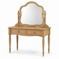 Coiffeuse en bois marron clair et doré avec miroir orientable et 2 tiroirs, 100 x 45 x 145 cm