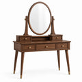 Coiffeuse en bois brun avec miroir ovale orientable et 5 tiroirs, 120 x 45 x 150 cm, style rétro