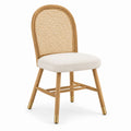 Chaise de salle à manger en bois naturel et cannage, assise écrue et détails dorés, 50 x 55 x 88 cm