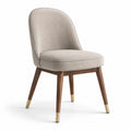Chaise rembourrée beige avec pieds en bois marron et embouts dorés, 55 x 60 x 86 cm