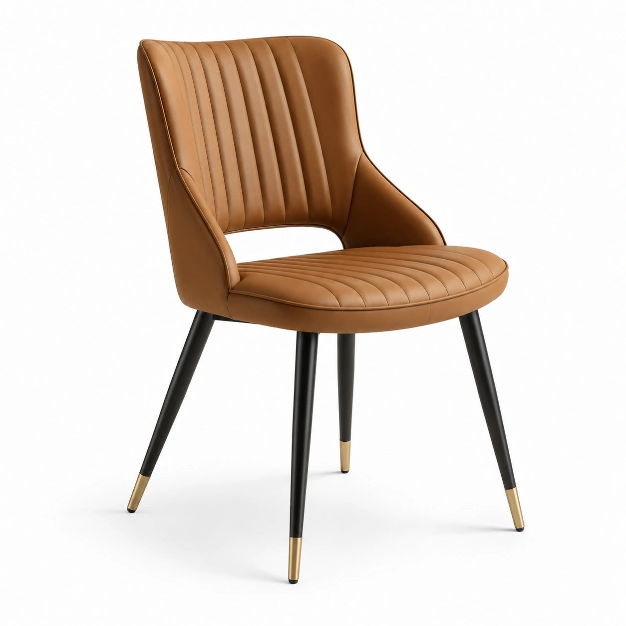 Chaise avec accoudoirs en similicuir camel et pieds en métal noir et doré, 58 x 60 x 84 cm