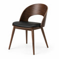 Chaise contemporaine en bois finition noyer avec assise noire rembourrée, 58 x 55 x 78 cm