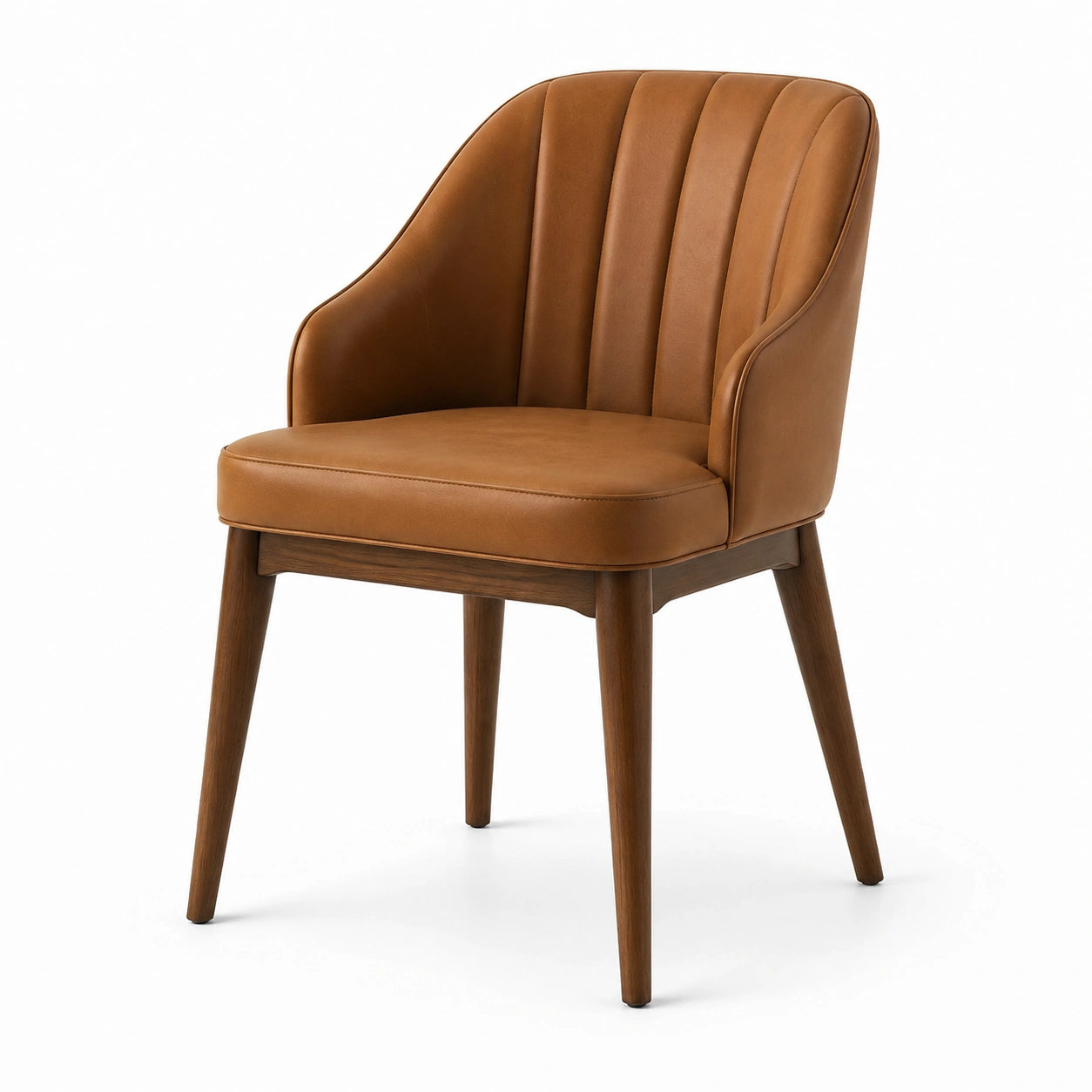 Fauteuil rembourré rétro en similicuir marron cognac et bois marron foncé, 60 x 63 x 84 cm