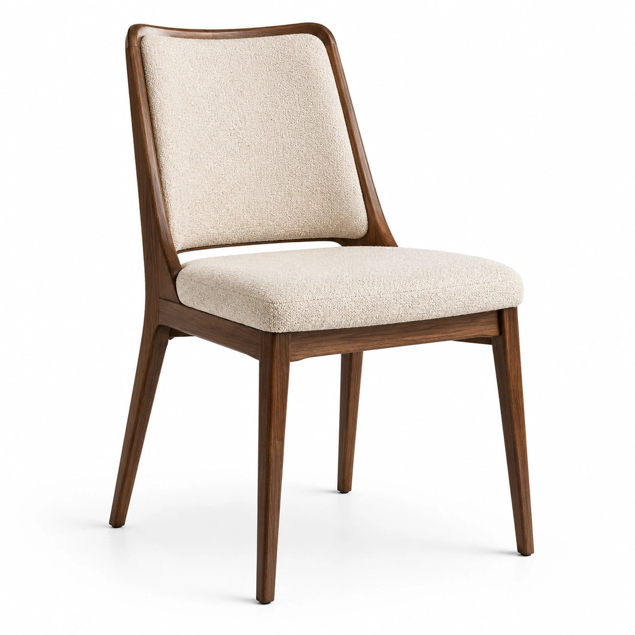 Chaise contemporaine en bois marron et tissu bouclé crème, 52 x 58 x 82 cm